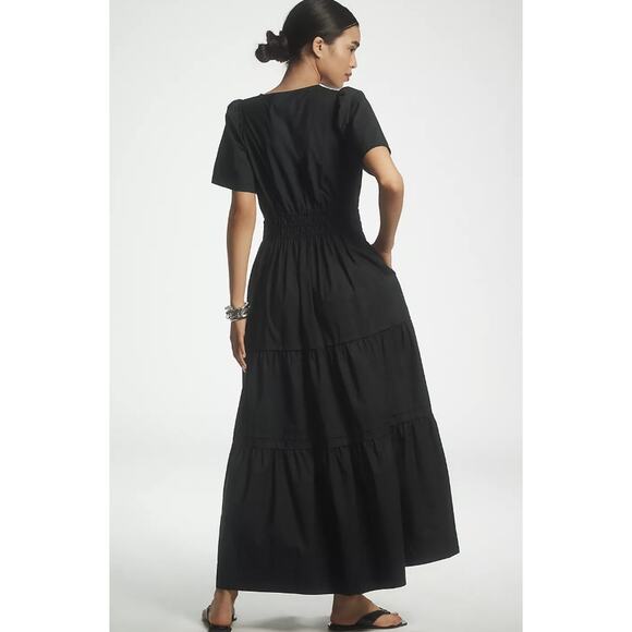 Anthropologie Maeve Poplin Cotton Somerset Maxi Dress Black Size Large - Picture 3 of 11